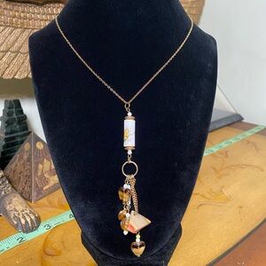 Gold-Tone White & Amber Beaded Pendant Necklace - Unbranded